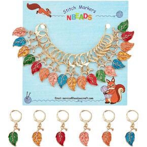 nbeads 18 pcs علامات غرزة ورقة ، سبيكة المينا الكروشيه غرزة علامة سحر قفل غرزة علامة مع 304 الفولاذ المقاوم للصدأ من أجل نسج الكروشيه ملحقات الخياطة المجوهرات صنع المجوهرات