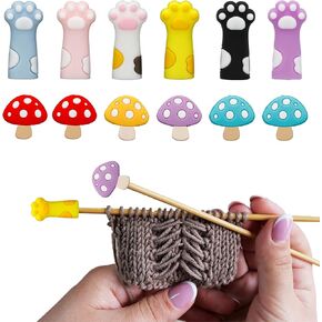 12 pcs cat paw repaw stoppers egedle extrospers و mushroom knitting points ، وقبعات إبرة الحياكة وأغطيات الأرفف ، وملحقات الحياكة للحياكة ، واللحف.