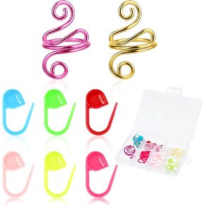Nogeqi 2 PCS Crochet Ring for Finger with 30 Candy Colored Crochet Stitch Markers, Adjustable Crochet Tension Ring, Stitch Markers for Crocheting, Crochet Rings for Tension with Box Crochet Gifts