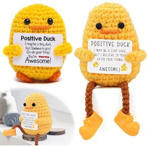 2PCS Positive Duck Doll Emotional Support Crochet Duck Yellow I Ducking Love You Duck,Positive Duck Handmade Knitting Emotional Duck Inspirational Gift for Friends Parties Birthdays Christmas
