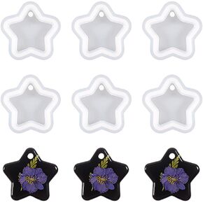 6 PCS Star Resin Moulds Pentagram keychain charms charms silicone joll char aboulds with hole for diy crafts jewelry arring arring