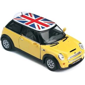 KiNSMART Mini Cooper S 5inch 1:28 Scale Die Cast Metal Model Toy Cars Yellow with British Flag