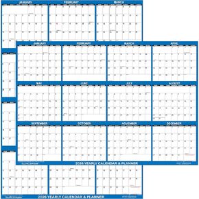 24 "× 36" Swiftglimpse 2026 ورقة مطوية جدار تقويم كبير 12 شهرًا سنويًا سنويًا على الحائط ، قابلاً للعكس ، أفقي/رأسي ، البحرية
