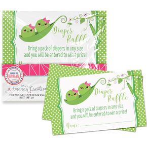 Two Peas In A Pod Twin Girls Diaper Raffle Tickets for Baby Showers, 20 2" X 3" Double Sided Insert Cards for Games by AmandaCreation, Bring a Pack of Diapers to Win Favors & Prizes!