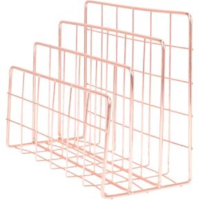 File Holder for Desk: Magazine Holder 3 Slots Desktop File Sorter Organizer for Office Desk Accessories Rose Gold