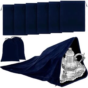 Ferraycle Silver Storage Bags Oversized 24 x 32 Inch Zipper Anti Tarnish Cloth Bag for Silver Storage, Tray, Jewelry, Flatware, Vase, Polishing,Tarnish Cleaning(Blue)