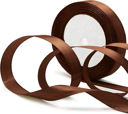 Luomorgo 5/8 Inch Satin Ribbon, 25 Yards Brown Satin Ribbon, Fabric Ribbon for Gift Wrapping, Flower Bouquet, DIY Craft, Sewing, Wedding, Birthday Party Decorations in Kuwait