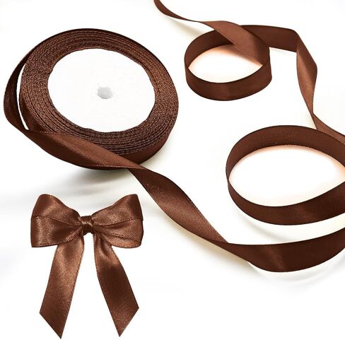 Luomorgo 5/8 Inch Satin Ribbon, 25 Yards Brown Satin Ribbon, Fabric Ribbon for Gift Wrapping, Flower Bouquet, DIY Craft, Sewing, Wedding, Birthday Party Decorations in Kuwait
