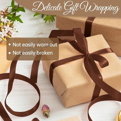 Luomorgo 5/8 Inch Satin Ribbon, 25 Yards Brown Satin Ribbon, Fabric Ribbon for Gift Wrapping, Flower Bouquet, DIY Craft, Sewing, Wedding, Birthday Party Decorations in Kuwait