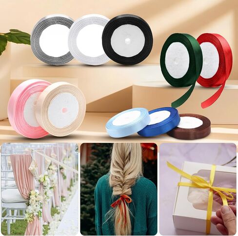 Luomorgo 5/8 Inch Satin Ribbon, 25 Yards Brown Satin Ribbon, Fabric Ribbon for Gift Wrapping, Flower Bouquet, DIY Craft, Sewing, Wedding, Birthday Party Decorations in Kuwait