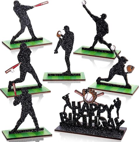 7 Pcs Baseball Party Table Decoration Wooden Baseball Table Centerpieces Baseball Birthday Party Table Signs Baseball Player Silhouette Centerpieces for Birthday Party Supplies in Kuwait