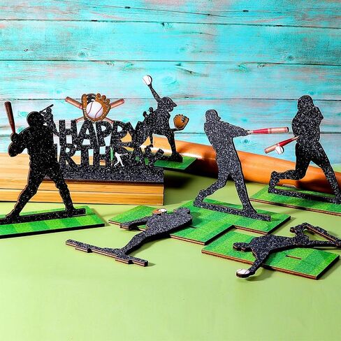 7 Pcs Baseball Party Table Decoration Wooden Baseball Table Centerpieces Baseball Birthday Party Table Signs Baseball Player Silhouette Centerpieces for Birthday Party Supplies in Kuwait