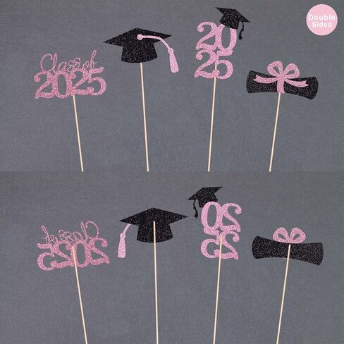 Class of 2025 Graduation Decoration Centerpieces for Tables, 2025 Graduation Table Double-Sided Toppers Party Centerpiece Sticks Party Supplies (16 PCS, Red & Black) in Saudi Arabia
