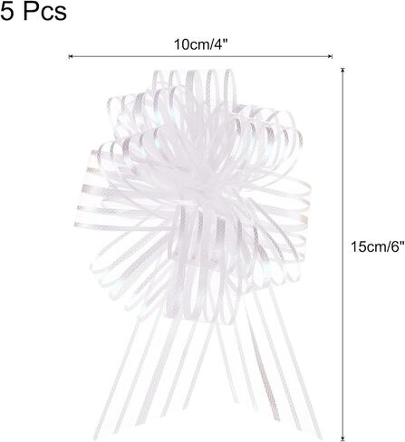 MECCANIXITY 5pcs 4 Inch Organza Large Pull Bow Metallic Gift Wrapping Bows Ribbon Chiffon Yarn Cream White for Wedding Basket Present Christmas Valentine's Day in Kuwait