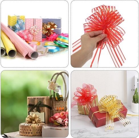 MECCANIXITY 5pcs 4 Inch Organza Large Pull Bow Metallic Gift Wrapping Bows Ribbon Chiffon Yarn Cream White for Wedding Basket Present Christmas Valentine's Day in Kuwait