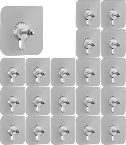 20 PCS Adhesive Hooks Heavy Duty, Wall Hooks for Hanging, Seamless Screws for Wall Mount, No-Trace Sticker Frame Hangers Without Nails for Mount Wall Shelf，for Kitchen，Home，Office Self Adhesive Hooks in Kuwait