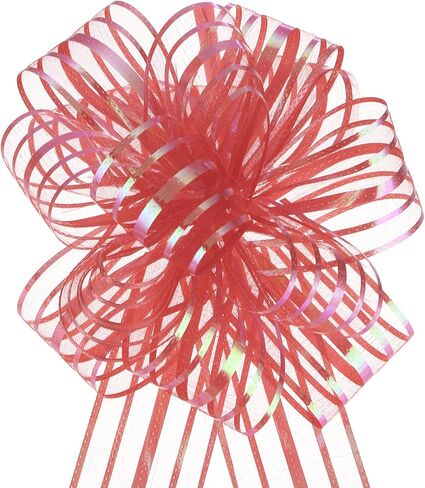 MECCANIXITY 5pcs 4 Inch Organza Large Pull Bow Metallic Gift Wrapping Bows Ribbon Chiffon Yarn Cream White for Wedding Basket Present Christmas Valentine's Day in Kuwait