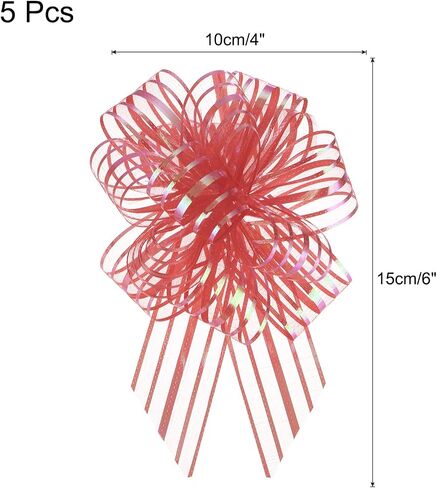 MECCANIXITY 5pcs 4 Inch Organza Large Pull Bow Metallic Gift Wrapping Bows Ribbon Chiffon Yarn Cream White for Wedding Basket Present Christmas Valentine's Day in Kuwait