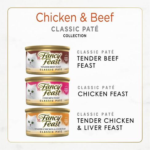 Purina Fancy Feast Grain Free Pate Wet Cat Food Variety Pack, Poultry & Beef Collection - (30) 3 oz. Cans in Saudi Arabia