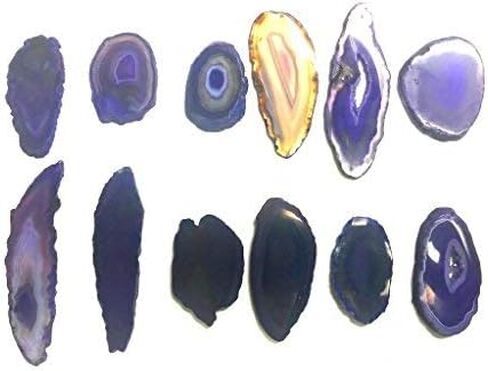 Crystals Colorful Set of 12 Polished Agate Slices in Velvet Bag (Teal) in Kuwait