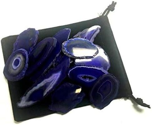 Crystals Colorful Set of 12 Polished Agate Slices in Velvet Bag (Teal) in Kuwait