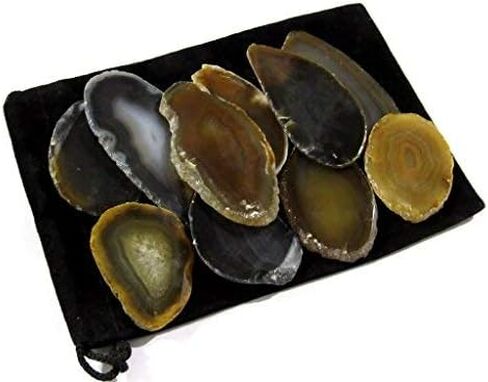 Crystals Colorful Set of 12 Polished Agate Slices in Velvet Bag (Teal) in Kuwait