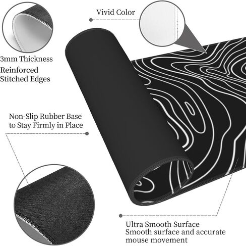 الخريطة الطبوغرافية سجادة Desk Mouse Mouse Mouse للمنزل والمكتب ، Mousepad كبير الممتد لوحة المفاتيح ملحقات حافة مخصصة ديكور in Kuwait