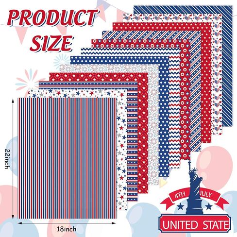 Whaline 12pcs حزم النسيج القطن الوطني 18 × 22 بوصة ستار للألعاب النارية ، أرباع الدهون في الرابع من يوليو in Kuwait