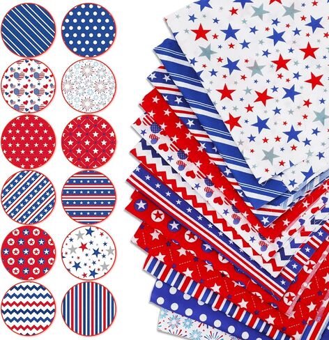 Whaline 12pcs حزم النسيج القطن الوطني 18 × 22 بوصة ستار للألعاب النارية ، أرباع الدهون في الرابع من يوليو in Kuwait