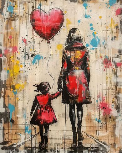 MSTINGSHUN BANKSY GARAFTI PAIND بأرقام للأم وابنة DIY اللوحة على القماش مع الدهانات الأكريليك الجدران الجدران الجدار بأرقام للمبتدئين البالغين 16x20 بوصة (بدون إطار) in Kuwait