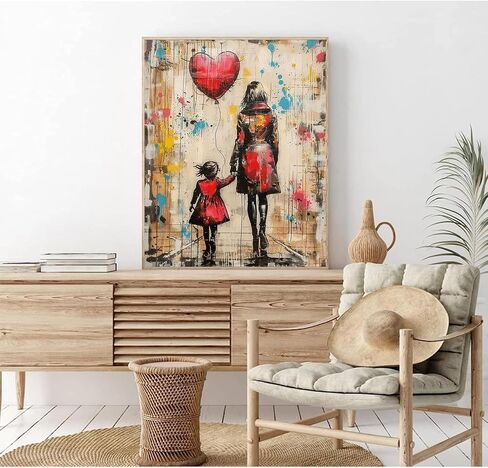 MSTINGSHUN BANKSY GARAFTI PAIND بأرقام للأم وابنة DIY اللوحة على القماش مع الدهانات الأكريليك الجدران الجدران الجدار بأرقام للمبتدئين البالغين 16x20 بوصة (بدون إطار) in Kuwait