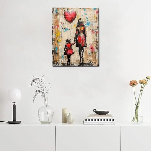 MSTINGSHUN BANKSY GARAFTI PAIND بأرقام للأم وابنة DIY اللوحة على القماش مع الدهانات الأكريليك الجدران الجدران الجدار بأرقام للمبتدئين البالغين 16x20 بوصة (بدون إطار) in Kuwait