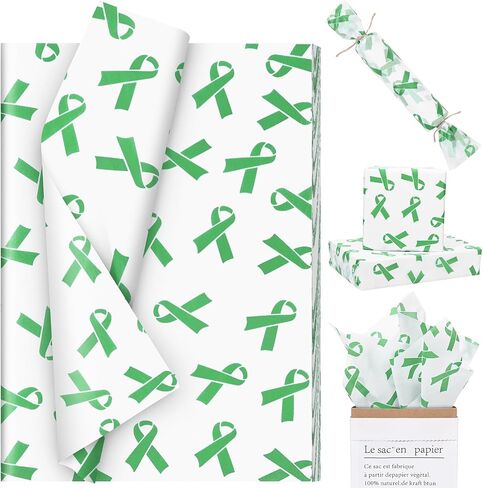100Pcs Mental Heath Awareness Gift Wrapping Tissue Paper Green Ribbon Awareness Tissue Paper for Gift Bags for Fundraiser Event Mental Health Party DIY Supplies in Saudi Arabia