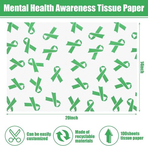 100Pcs Mental Heath Awareness Gift Wrapping Tissue Paper Green Ribbon Awareness Tissue Paper for Gift Bags for Fundraiser Event Mental Health Party DIY Supplies in Saudi Arabia