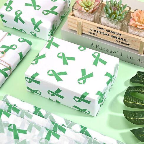 100Pcs Mental Heath Awareness Gift Wrapping Tissue Paper Green Ribbon Awareness Tissue Paper for Gift Bags for Fundraiser Event Mental Health Party DIY Supplies in Saudi Arabia