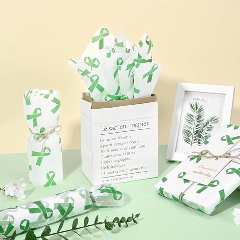 100Pcs Mental Heath Awareness Gift Wrapping Tissue Paper Green Ribbon Awareness Tissue Paper for Gift Bags for Fundraiser Event Mental Health Party DIY Supplies in Saudi Arabia