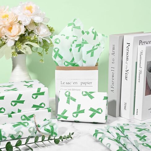 100Pcs Mental Heath Awareness Gift Wrapping Tissue Paper Green Ribbon Awareness Tissue Paper for Gift Bags for Fundraiser Event Mental Health Party DIY Supplies in Saudi Arabia