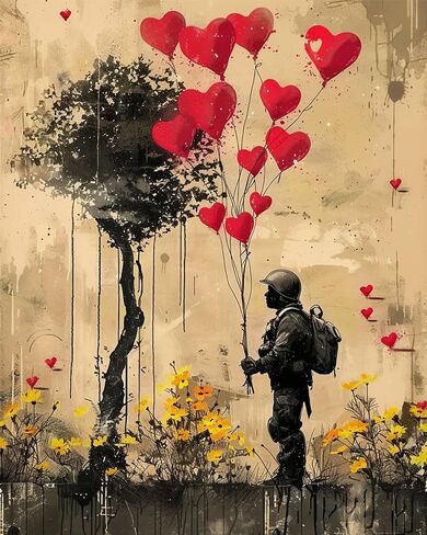 MSTINGSHUN BANKSY GARAFTI PAIND بأرقام للأم وابنة DIY اللوحة على القماش مع الدهانات الأكريليك الجدران الجدران الجدار بأرقام للمبتدئين البالغين 16x20 بوصة (بدون إطار) in Kuwait