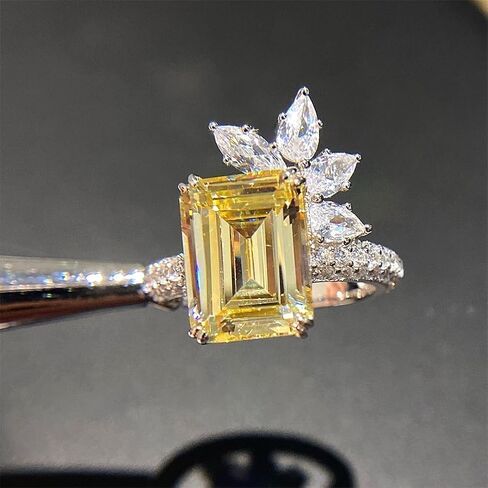 925 Sterling Silver Shiny Full Diamond Gemstone Ring 18K Citrine Flower Cocktail Ring Cubic Zirconia Promise Ring CZ Diamond Multi Row Rings Eternity Engagement Wedding Party Ring Z.175 (US Code 7) in Kuwait