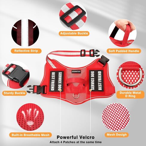 Service Dog Vest+ID Tag+Leash+6 Pcs Patches,Air Mesh Service Dog Harness with 2 Handles Dog Leash,2-Sided Metal Tag for Service Animals for Walking Training,No Pull Pet Harness Set Red S in Saudi Arabia