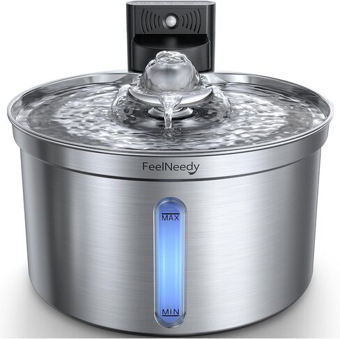 Cordless Cat Water Fountain Stainless Steel with Motion Sensor, Water-Battery Separation Safety Design,4000mAh Battery Operated Cat Water Dispenser for Cats Dogs, 3.5L/118oz - [FN-W19] in Saudi Arabia
