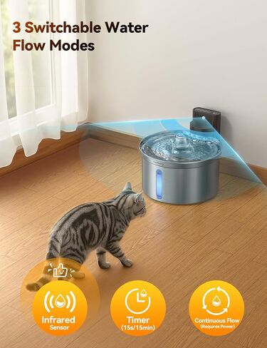 Cordless Cat Water Fountain Stainless Steel with Motion Sensor, Water-Battery Separation Safety Design,4000mAh Battery Operated Cat Water Dispenser for Cats Dogs, 3.5L/118oz - [FN-W19] in Saudi Arabia