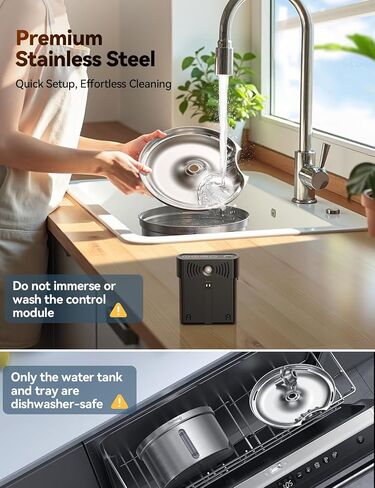Cordless Cat Water Fountain Stainless Steel with Motion Sensor, Water-Battery Separation Safety Design,4000mAh Battery Operated Cat Water Dispenser for Cats Dogs, 3.5L/118oz - [FN-W19] in Saudi Arabia