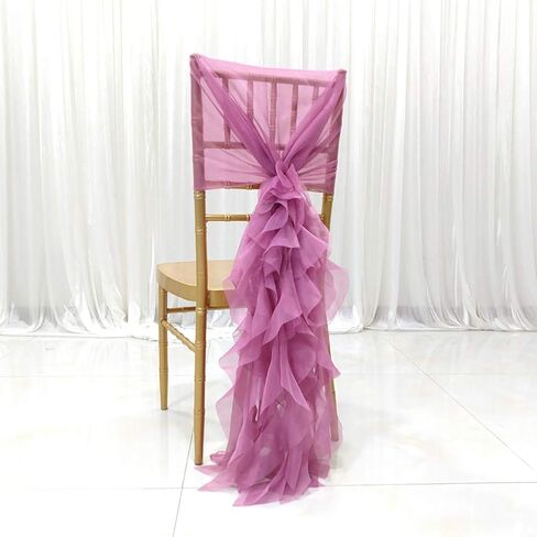 Milk Yarn Chair Cover, Tulle Chair Back Cap Covers for Bridal Shower, Wedding, Baby Shower Decoration Long Tulle High Chair Skirt Slipcovers (Pink, 2pcs) in Saudi Arabia