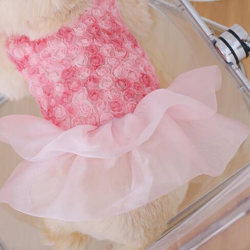 Small Dog Dresses Rose Flower Dog Cat Wedding Dress Puppy Tulle Dress Doggie Tutu Skirt Cat Outfit Pet Costume for Yorkie Teddy Chihuahua Clothes in Saudi Arabia