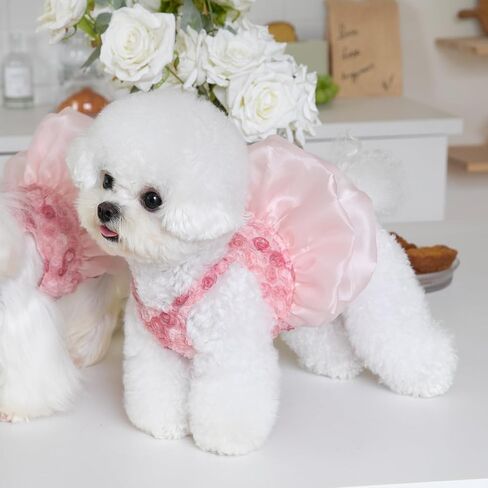 Small Dog Dresses Rose Flower Dog Cat Wedding Dress Puppy Tulle Dress Doggie Tutu Skirt Cat Outfit Pet Costume for Yorkie Teddy Chihuahua Clothes in Saudi Arabia