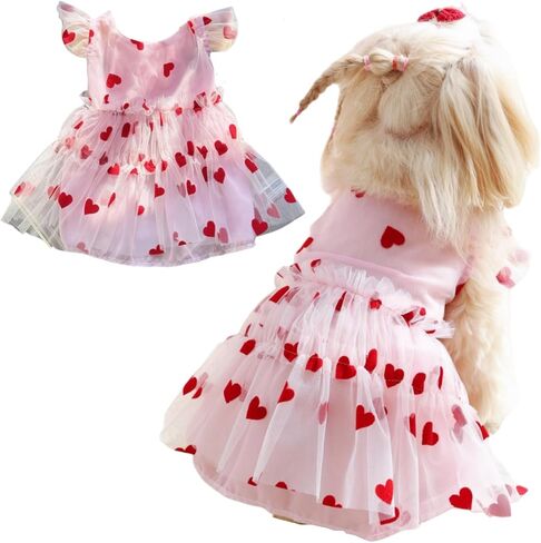 Small Dog Dresses Rose Flower Dog Cat Wedding Dress Puppy Tulle Dress Doggie Tutu Skirt Cat Outfit Pet Costume for Yorkie Teddy Chihuahua Clothes in Saudi Arabia