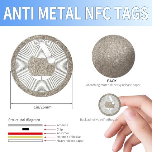 50pcs علامات ملصق NFC المضادة للمعادن NTAG213 على علامات NFC المعدنية على ملصقات لاصقة مع ذاكرة وأجهزة إعادة تمكينها مع إعادة الكتابة مع جميع الهواتف المحمولة التي تدعم NFC (50) in Kuwait