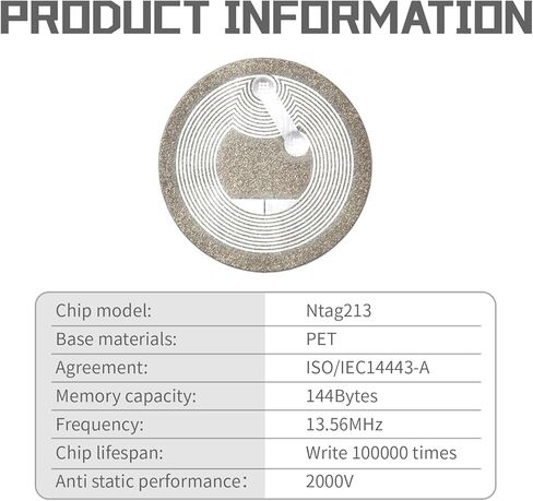 50pcs علامات ملصق NFC المضادة للمعادن NTAG213 على علامات NFC المعدنية على ملصقات لاصقة مع ذاكرة وأجهزة إعادة تمكينها مع إعادة الكتابة مع جميع الهواتف المحمولة التي تدعم NFC (50) in Kuwait