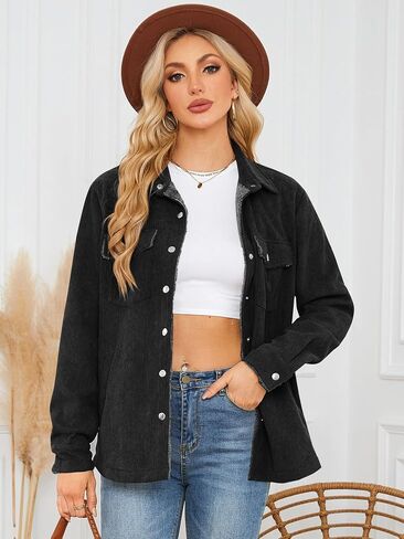 ZAFUL Womens Corduroy Sherpa Jackets Button Down Long Sleeve Fleece Outwear Coat with Pockets in Saudi Arabia